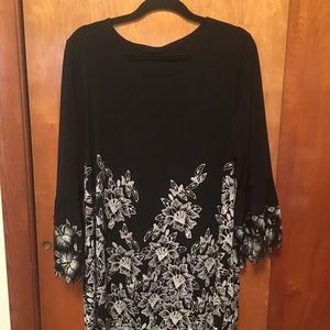 Floral black and white shirt with bell sleeves
